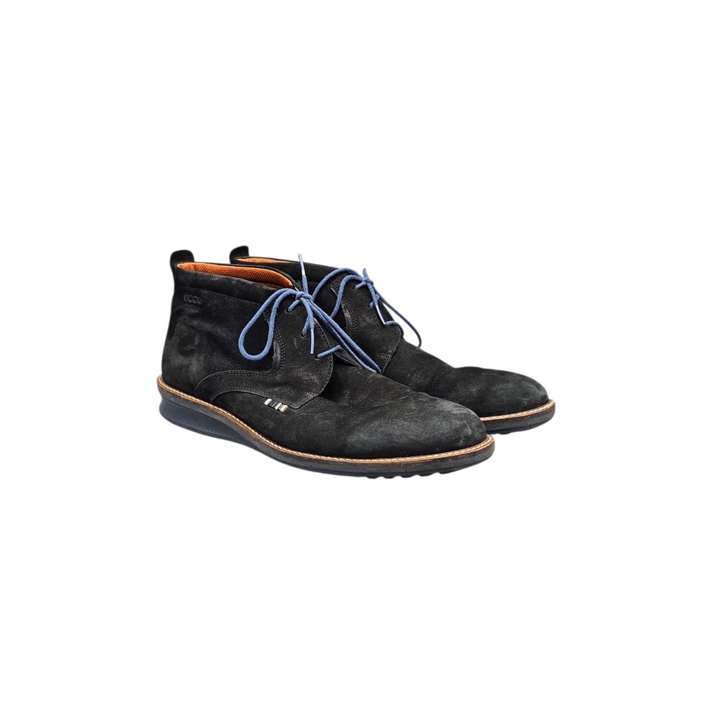 Ecco Men's Size 10 EUC Hybrid Black Nubuck Leather Blue Sole Chukka Boots Shoes